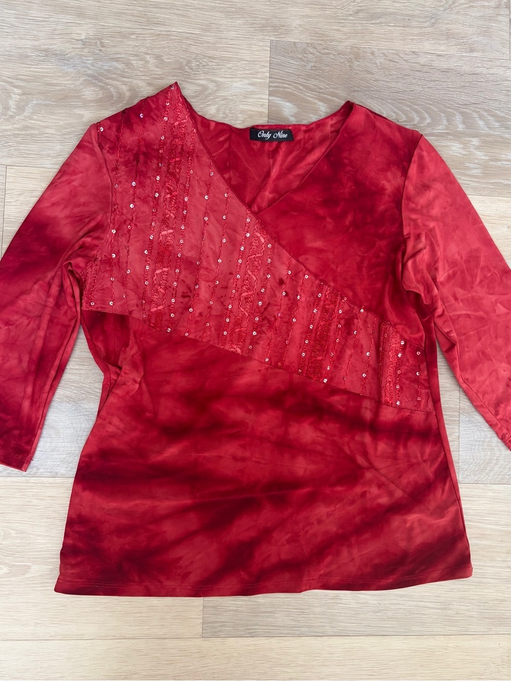 Y2K Only Nine Red Sequin 3/4 Sleeve Top